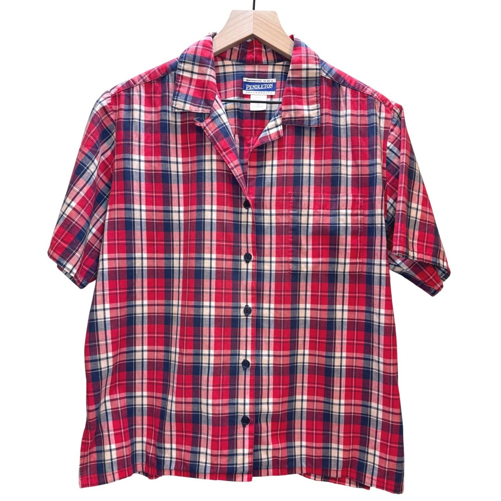 Vintage Pendleton Button Up‎ Size M Red Plaid Short Sleeve Summer Camp Collar